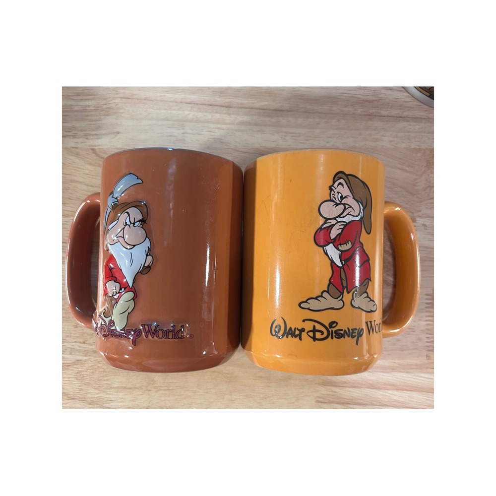 Disney Coffee Mug Set Unisex Orange Brown Grumpy Dwarf Walt Disney World